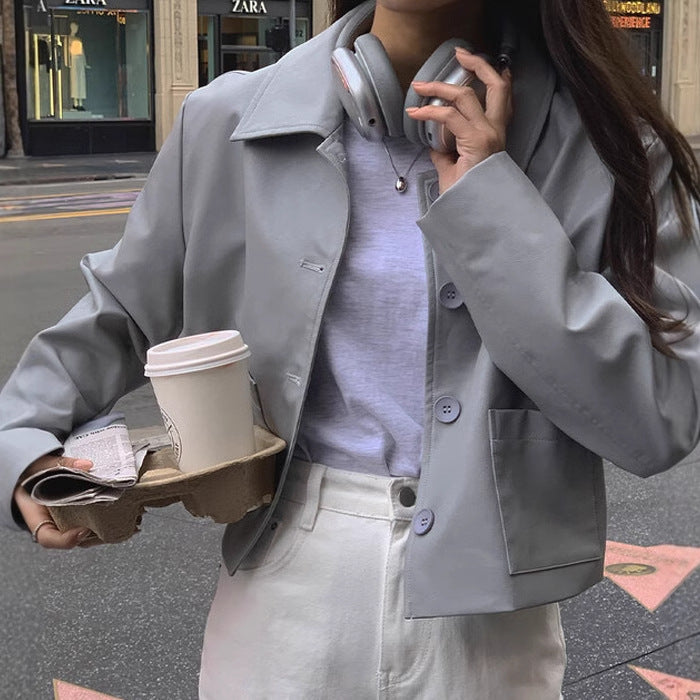 Aveline Cropped Leather Blazer