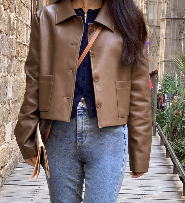 Aveline Cropped Leather Blazer